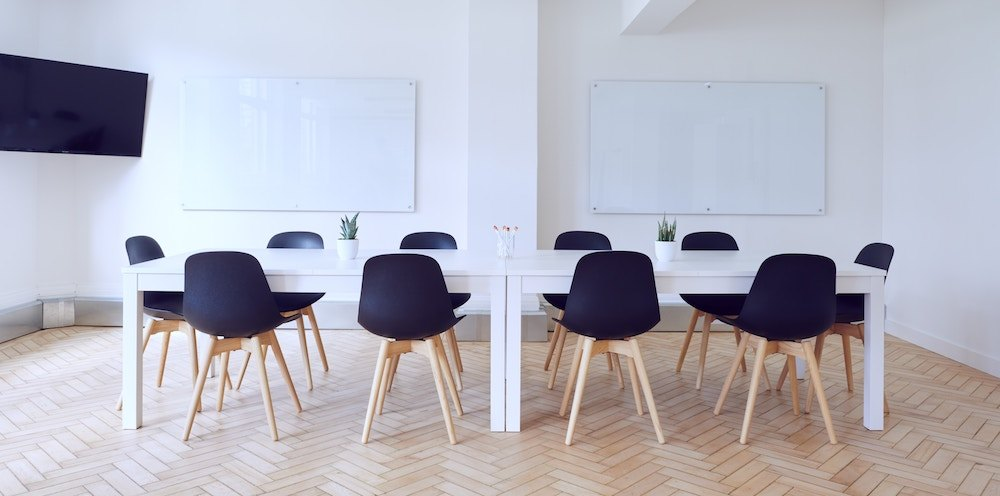 Modern-looking conference room.