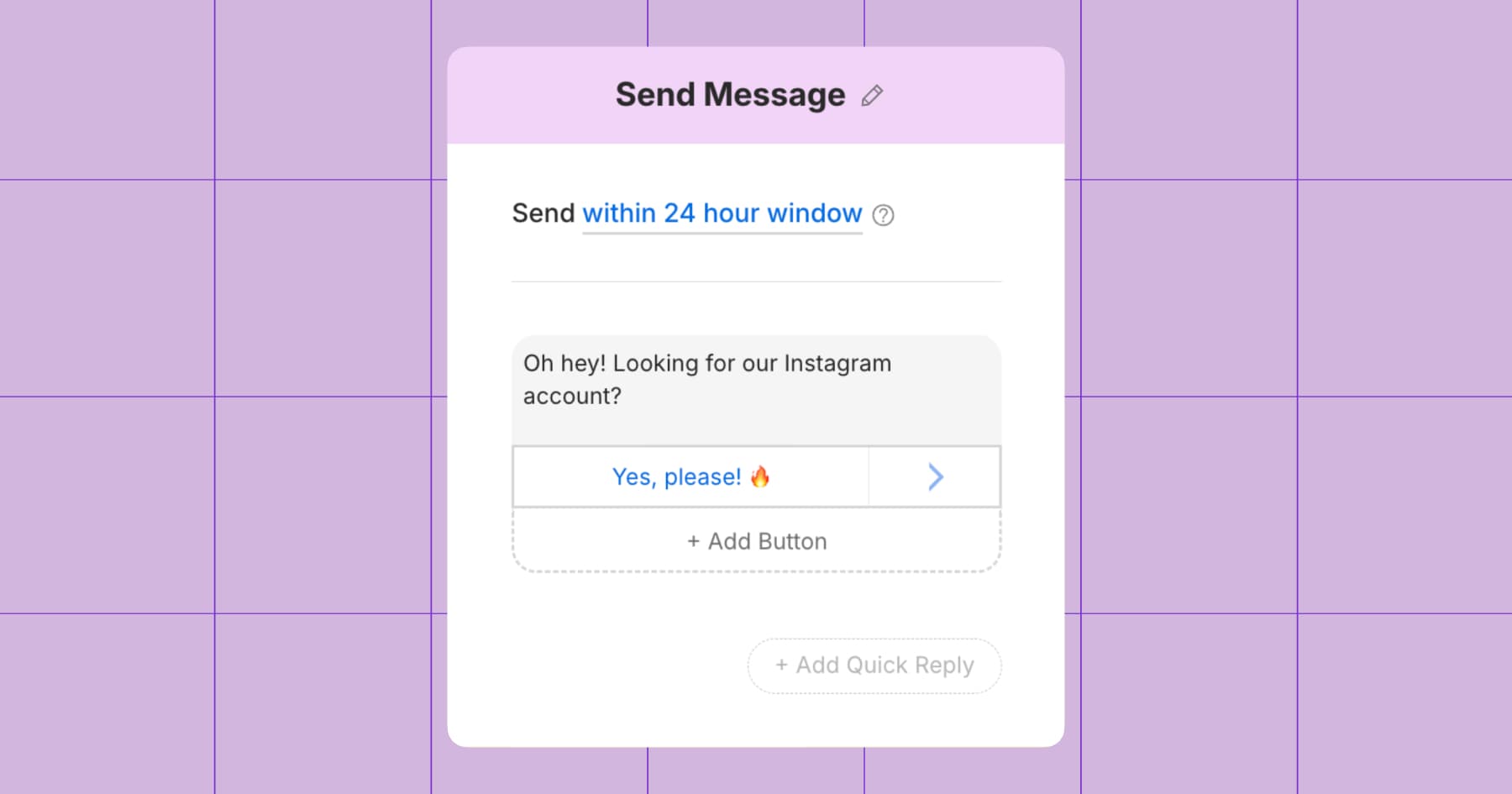 Screenshot of message reading "Oh hey! Looking for our Instagram account?" 
