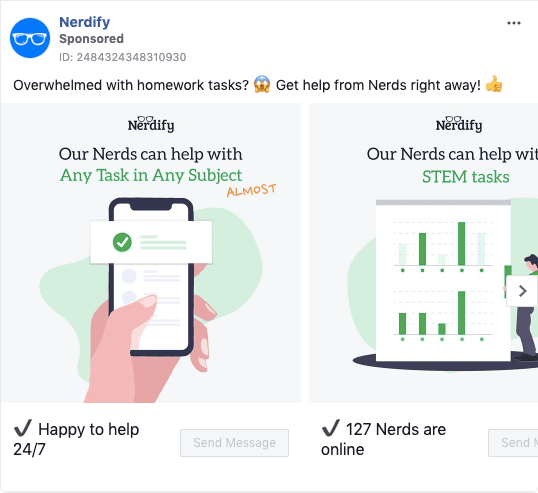 Nerdify Facebook Ad eample