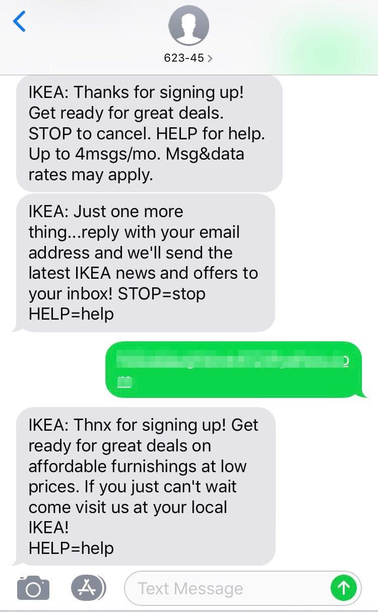 SMS Marketing Example #2 from IKEA