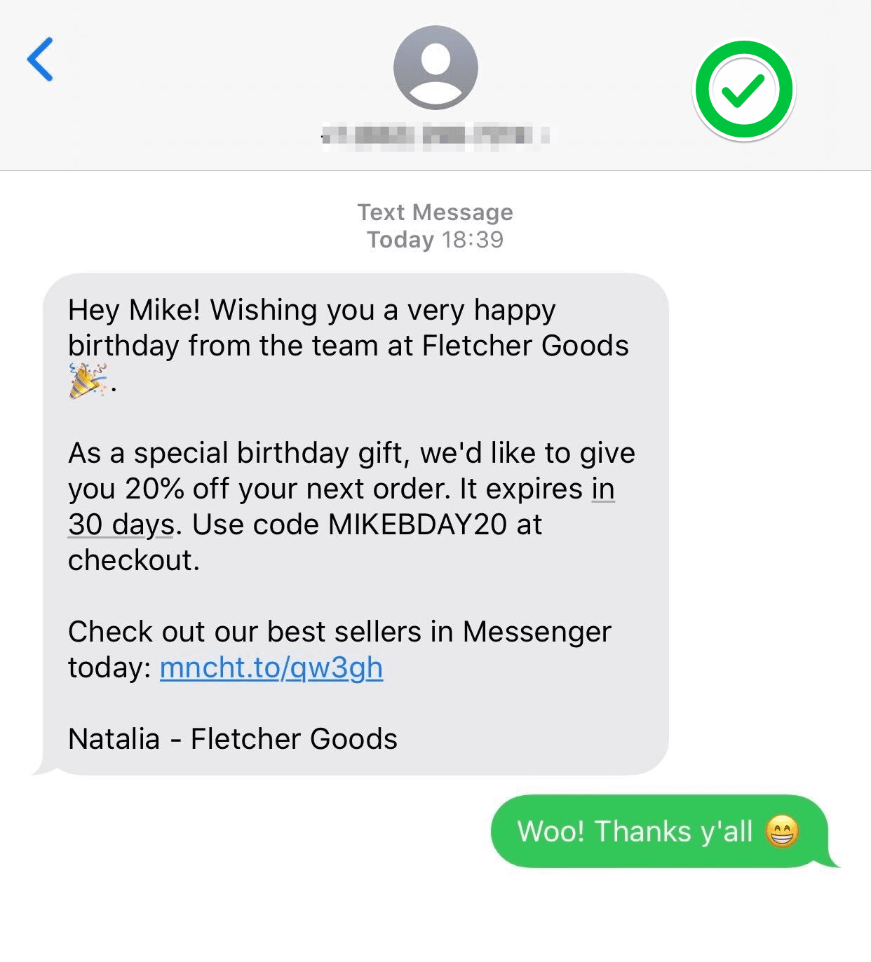 Example of good SMS message