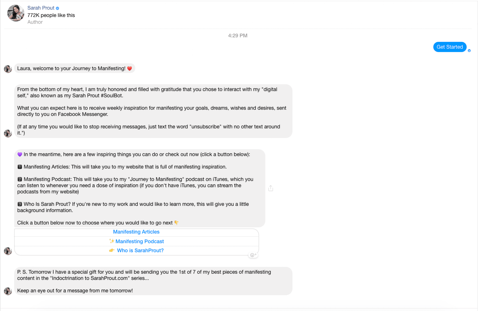 Conversational Marketing Example: Sarah Prout
