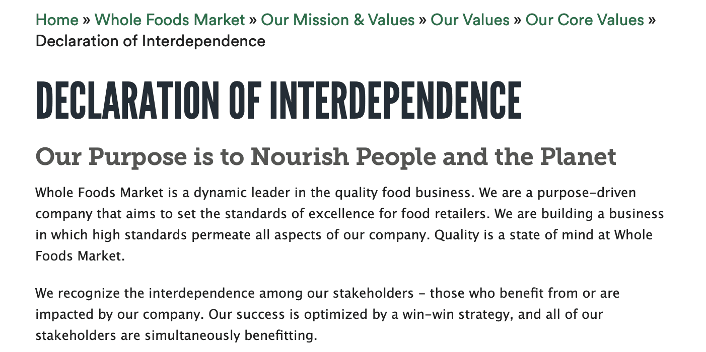 Whole Foods Customer Service Philosophy and Ideas Example