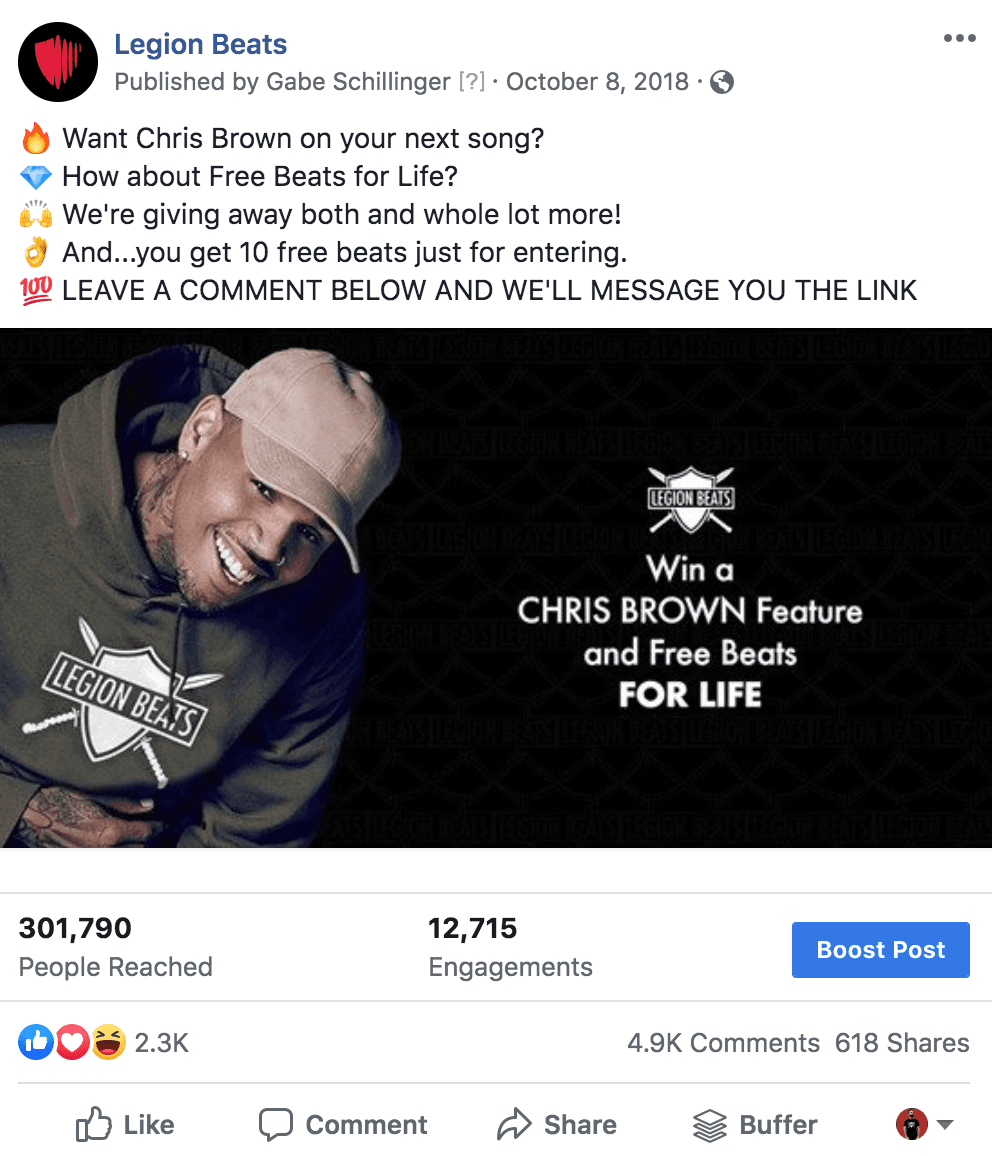 Legion Beats Giveaway Ad