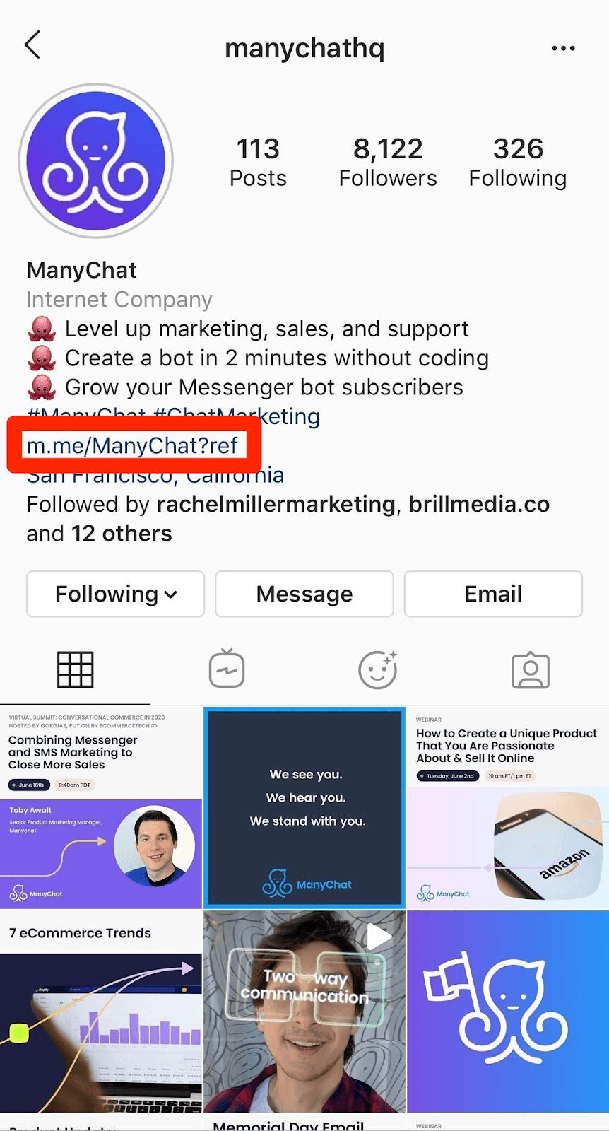 Messenger Ref URL on Instagram