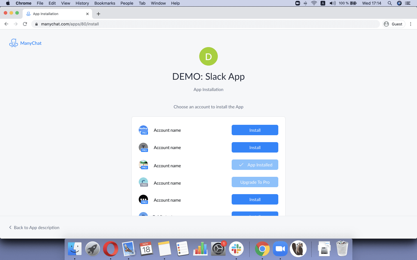 installing an app on Manychat