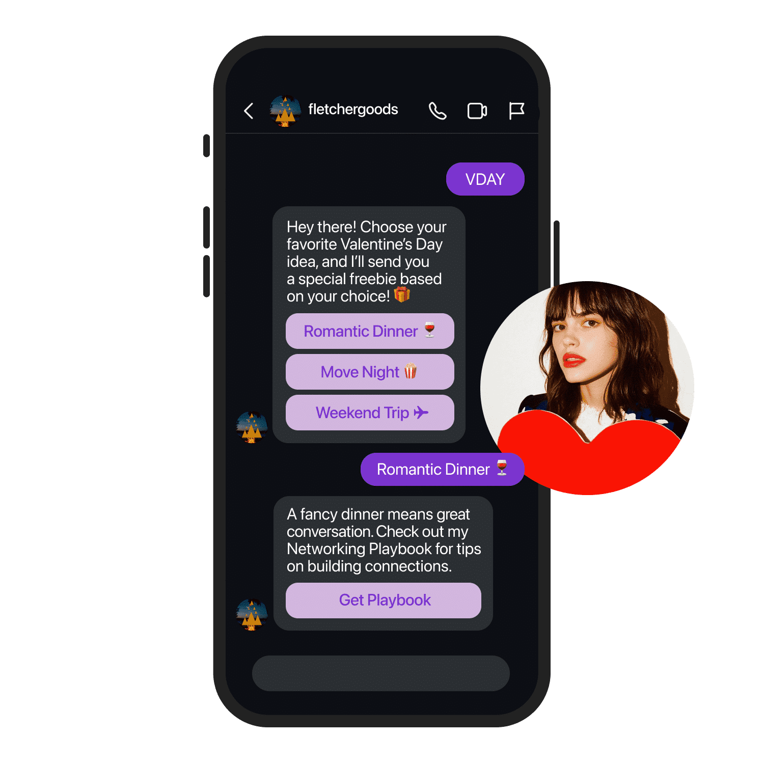 Screenshot of an example of a Manychat Valentine's Day automation template using a poll to engage with followers