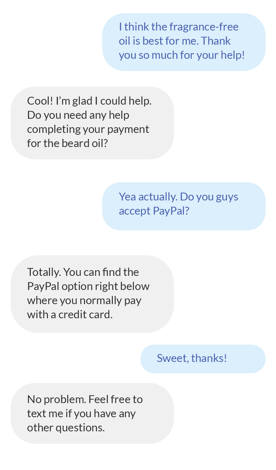 Text message conversation using SMS 2-Way Live Chat in Manychat