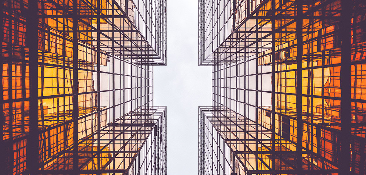 Looking straight up at buildings. It's pretty abstract.