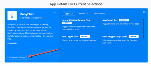 Zapier app selection details
