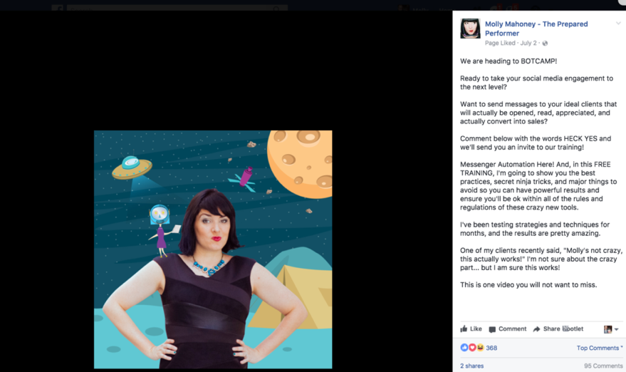 Molly Mahoney's Facebook post used to generate viewers for her Facebook Live