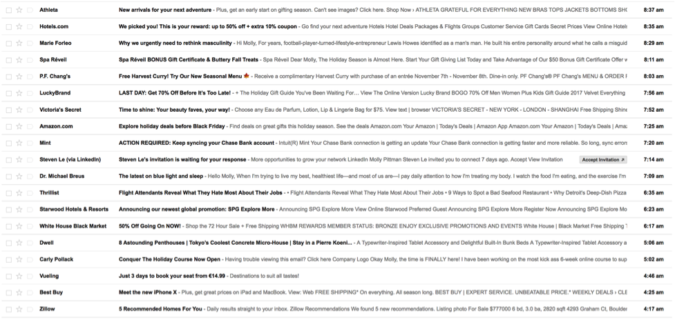 Example of full email inbox