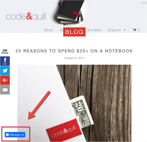 Code&Quill Message Us feature on a blog post