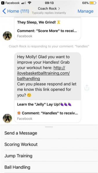 coach rock comment to message feature example