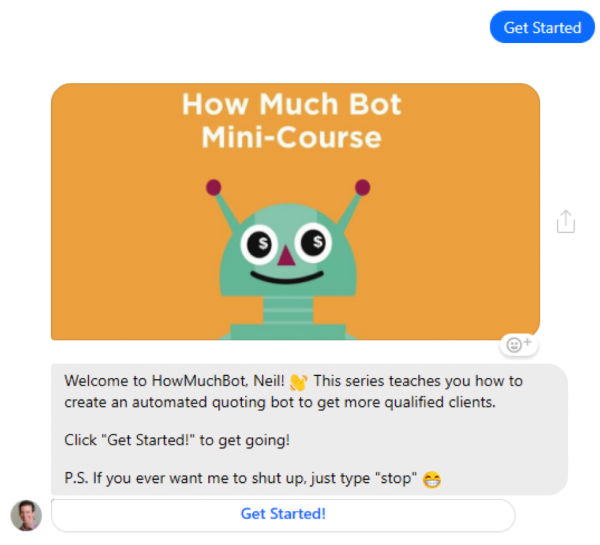 How Much Bot mini course via manychat messenger