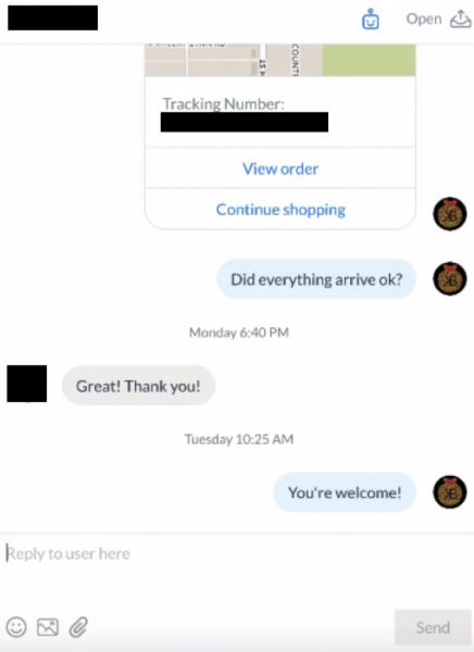ManyChat Live Chat | Order confirmation example