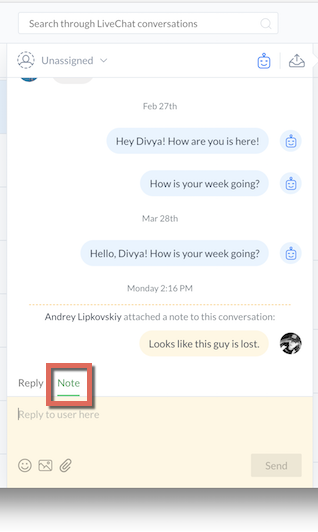 Notes section in ManyChat Live Chat feature