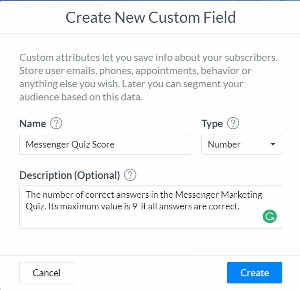 Create Your First Chatbot Quiz | Create new custom field