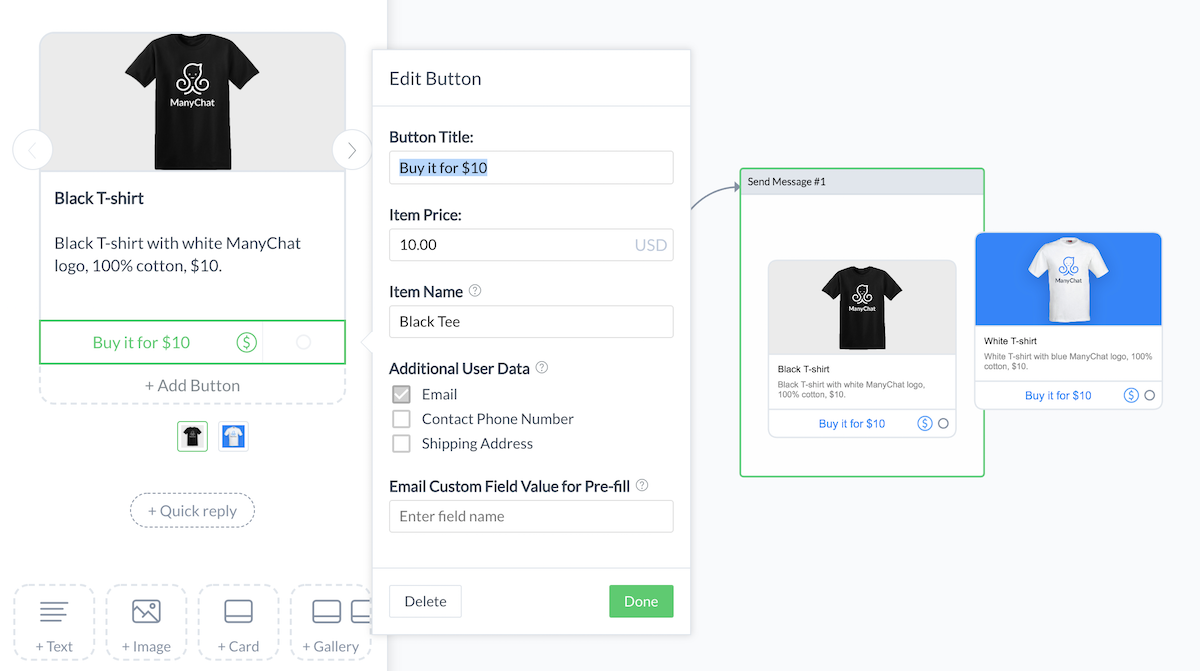 add a product in manychat payments dashboard