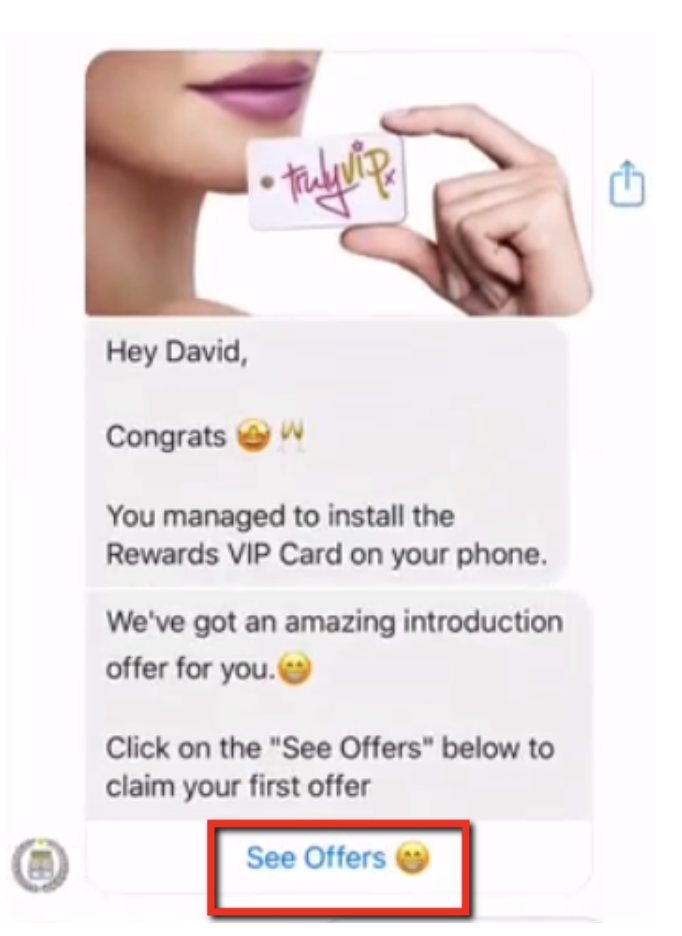 manychat message congratulating the loyalty program user