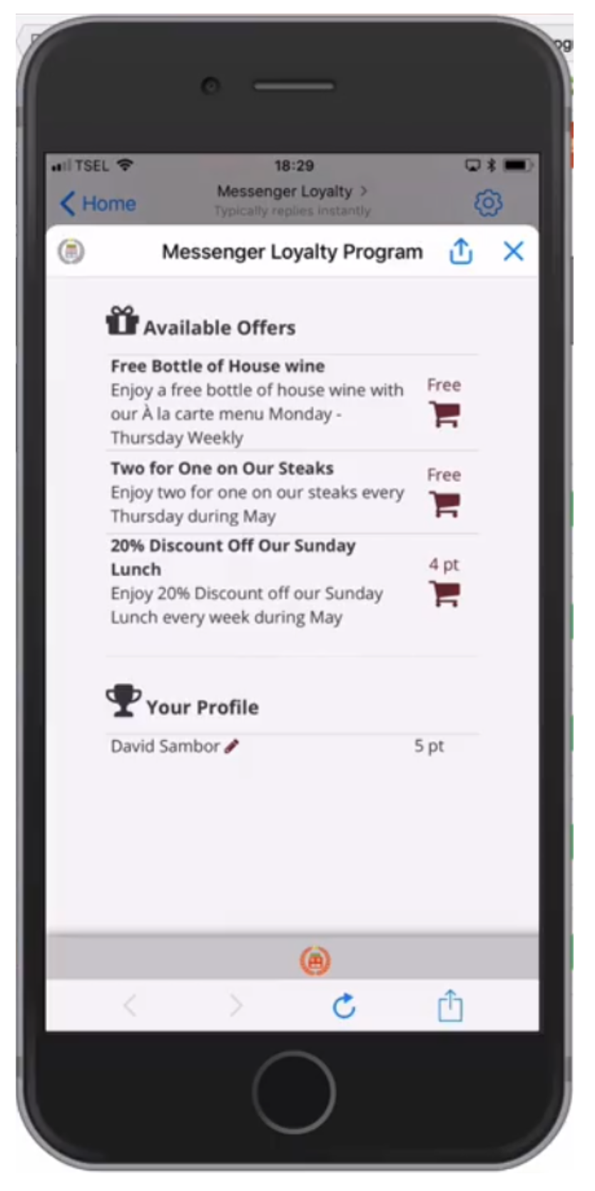 Facebook messenger offer from loyalty program