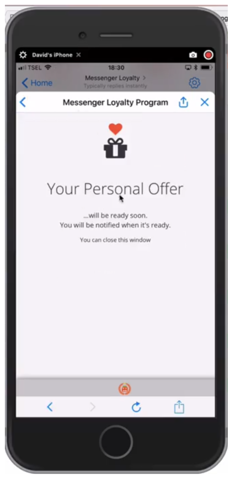 messenger loyalty program confirmation offer 