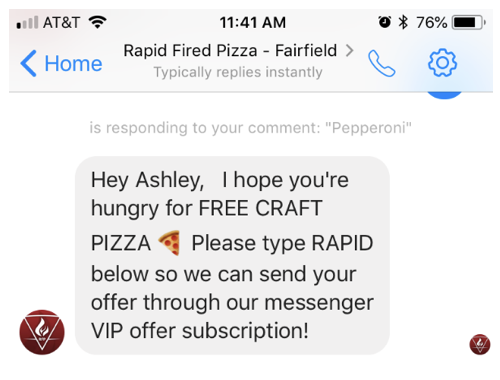 Rapid Fired Pizza Messenger Response | Restaurant Chatbot Example
