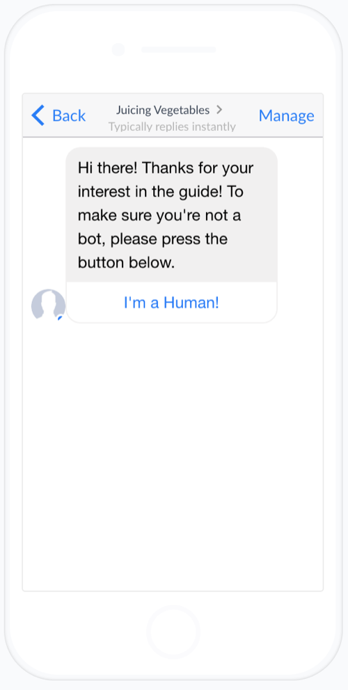 Organifi's Facebook chatbot delivering it's first message
