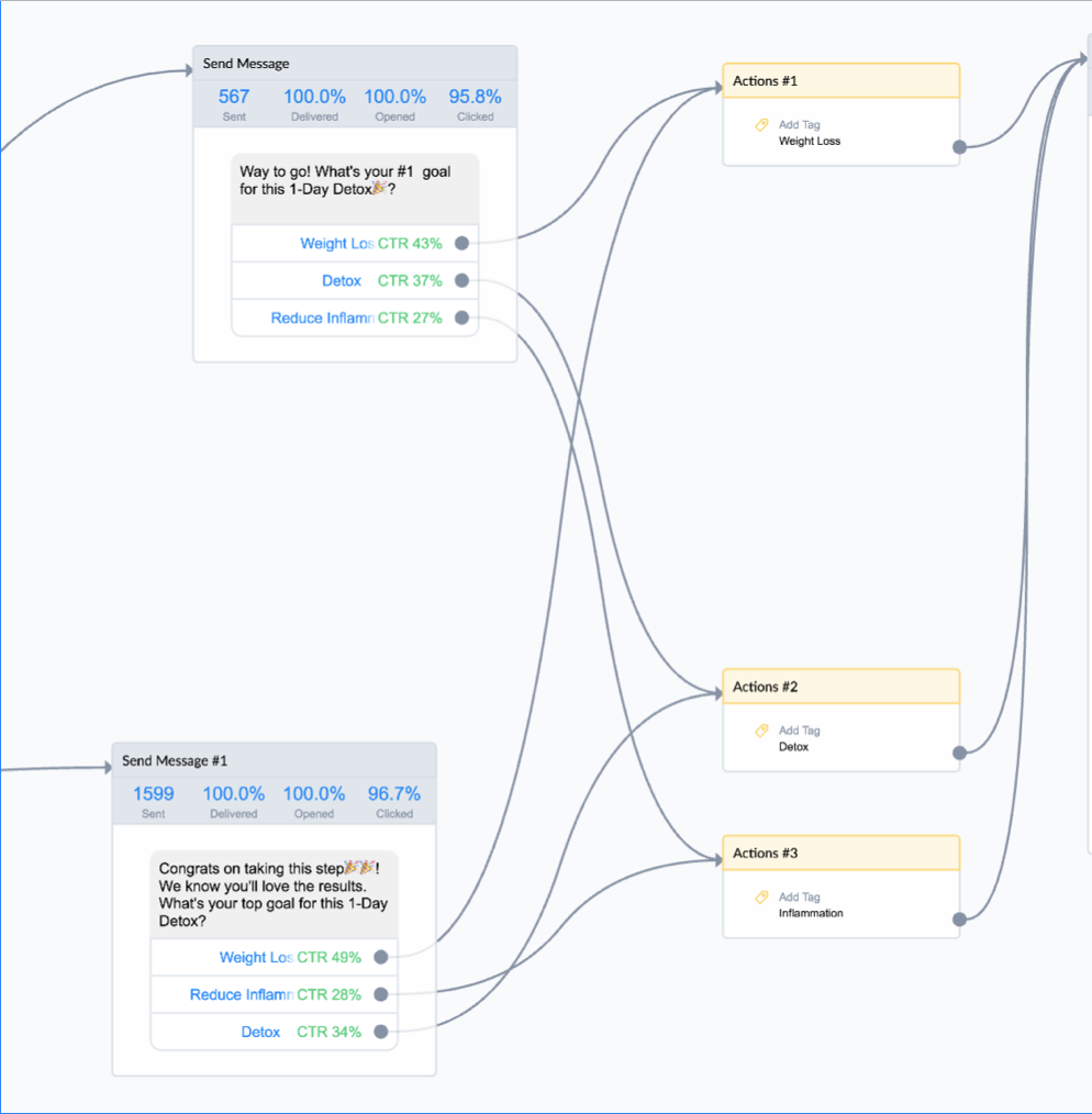 Organifi's ManyChat flow for their Facebook chatbot 1-day detox Lead Magnet