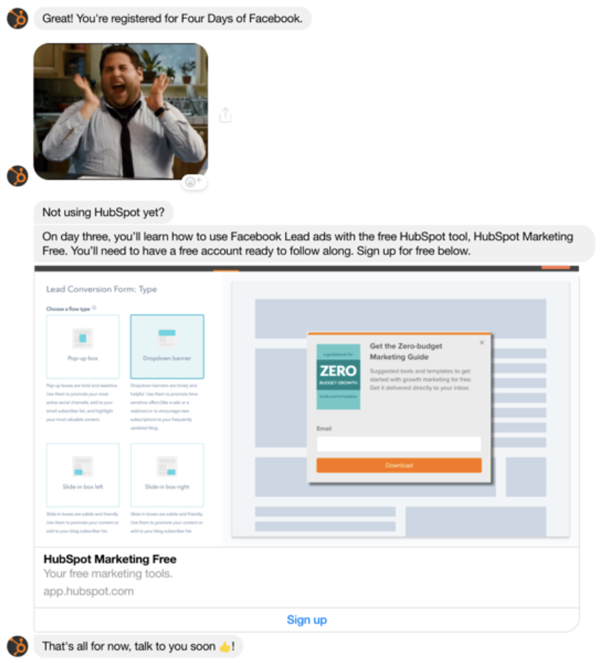 HubSpot Facebook Chatbot example