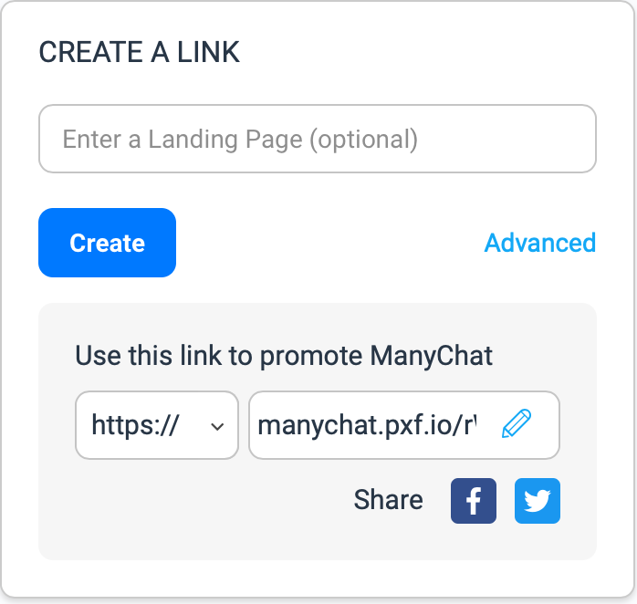 Create an affiliate link for ManyChat