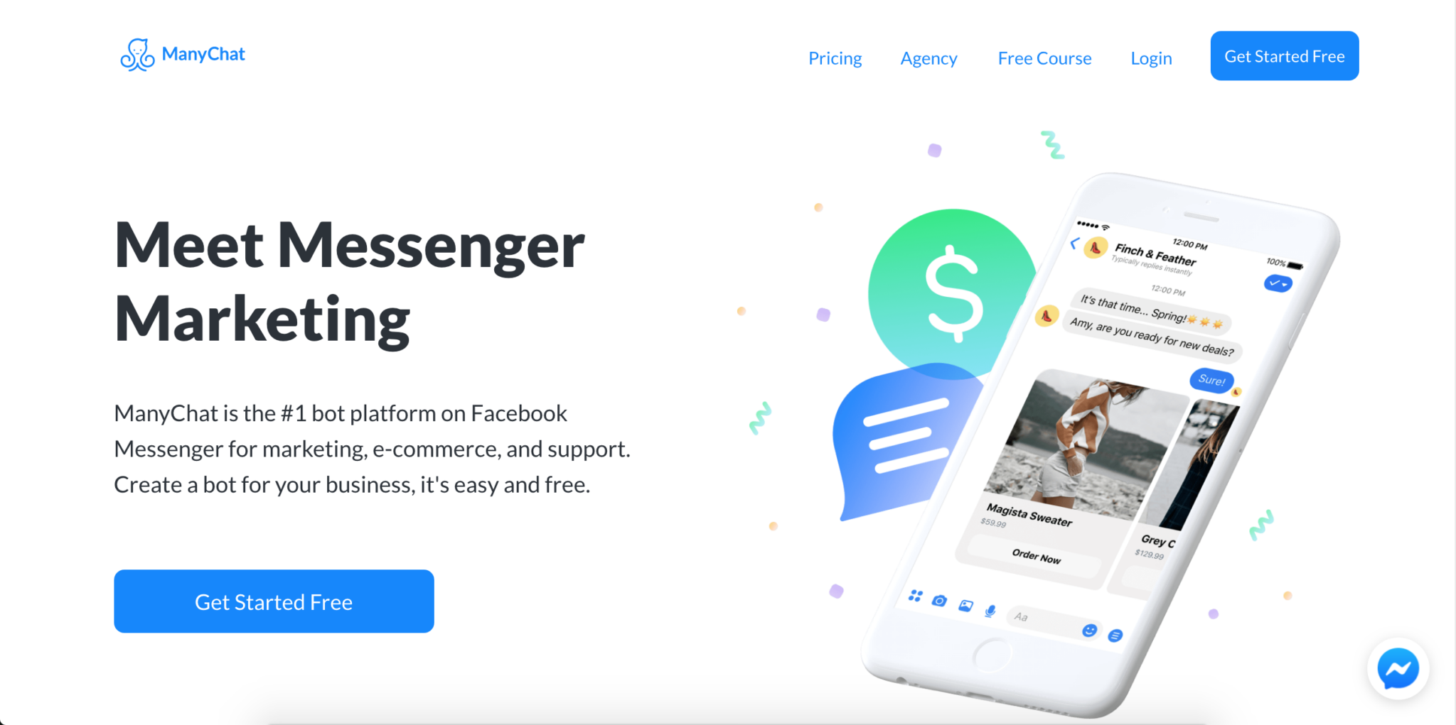 Step 2 to Make A Facebook Messenger bot: Create your free ManyChat account