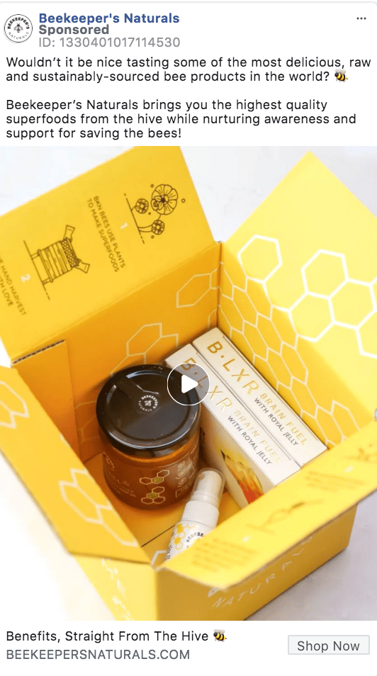 Facebook Video Ad Example - Beekeeper Naturals