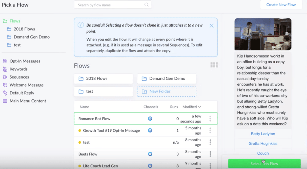 select existing flow