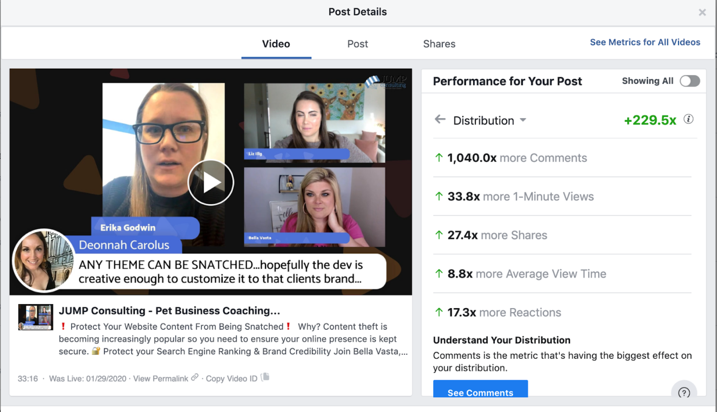 Facebook Live example for successful social media marketing campaigns