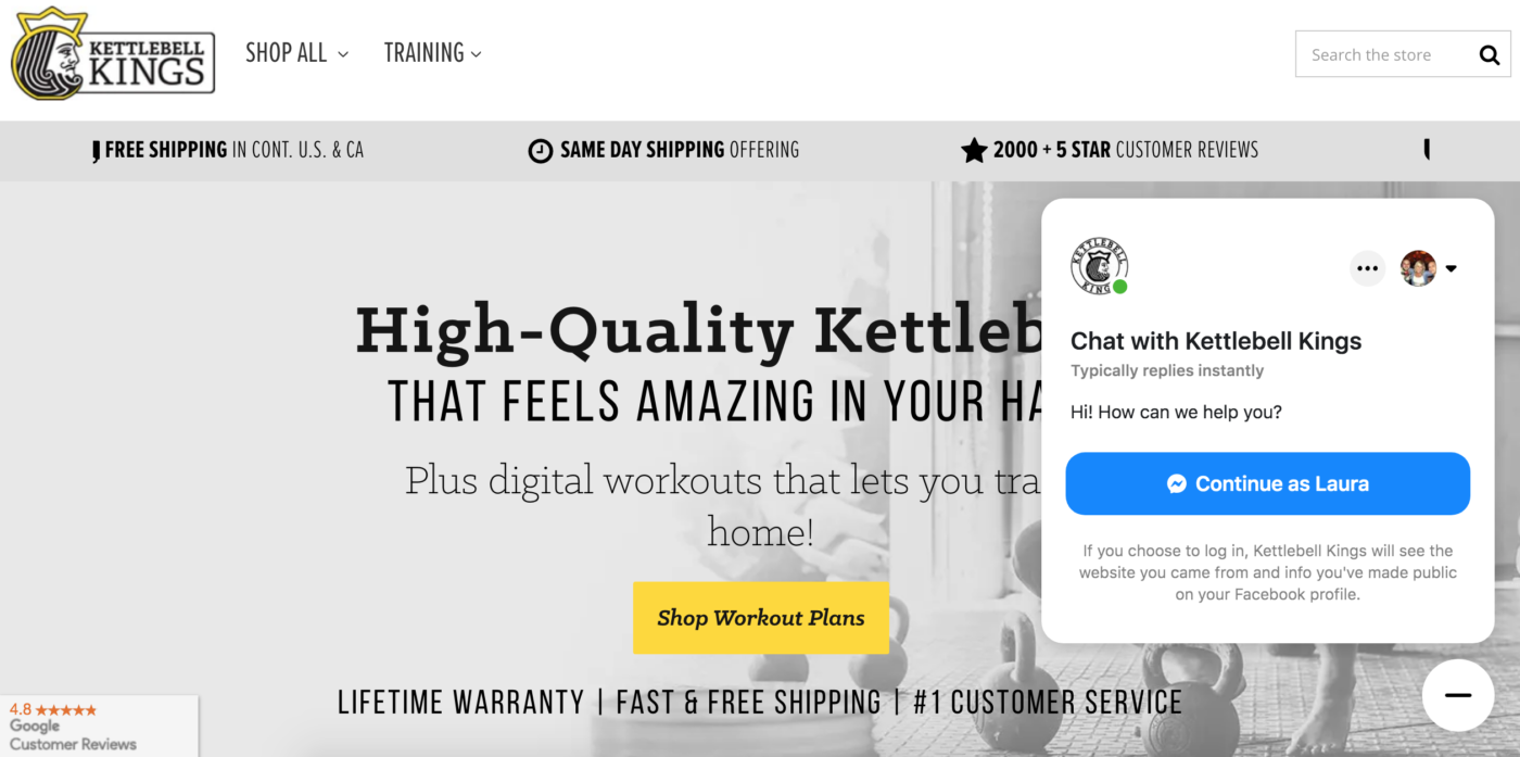 Kettlebell Kings Customer Chat example