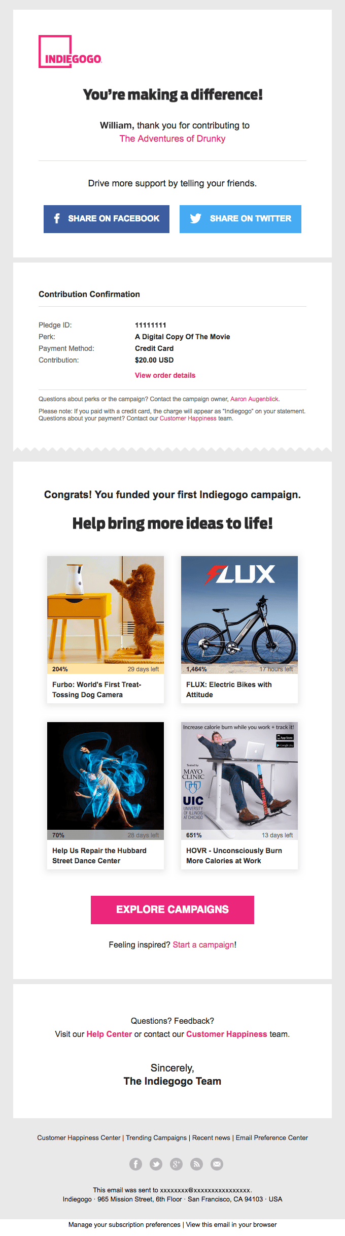 Transactional Email - Indiegogo