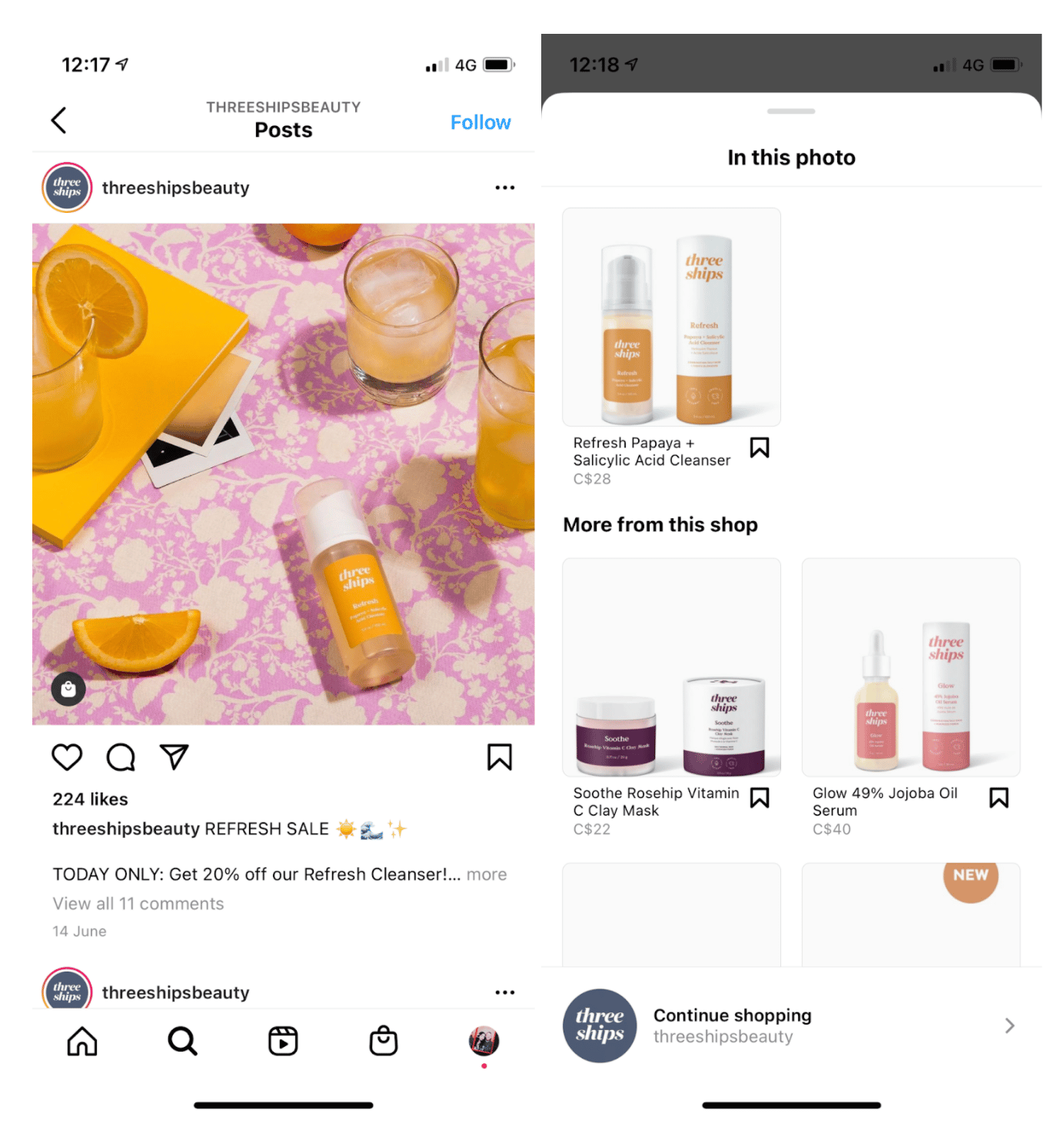 threeshipsbeauty shoppable post example