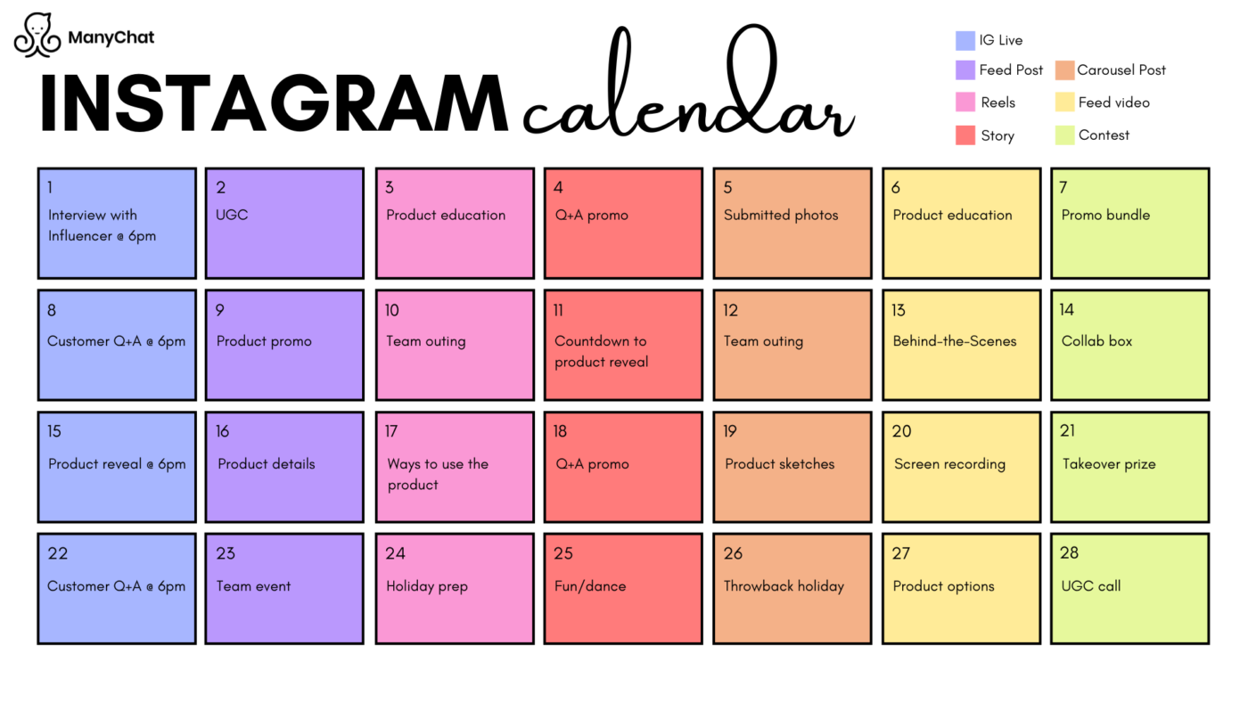 Real Examples of Instagram Content Calendars Manychat Blog