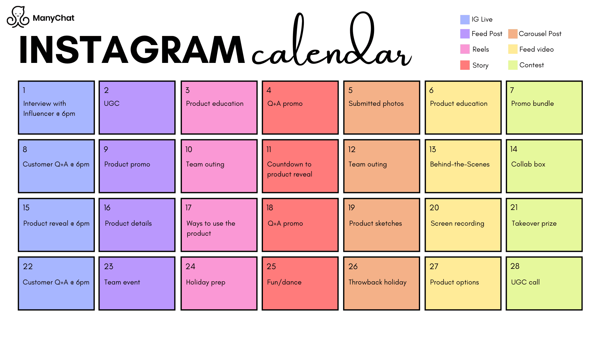 Real Examples of Instagram Content Calendars ManyChat Blog