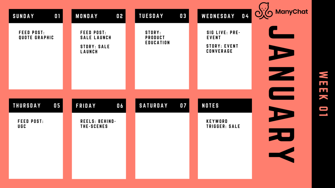 Real Examples Of Instagram Content Calendars Manychat Blog