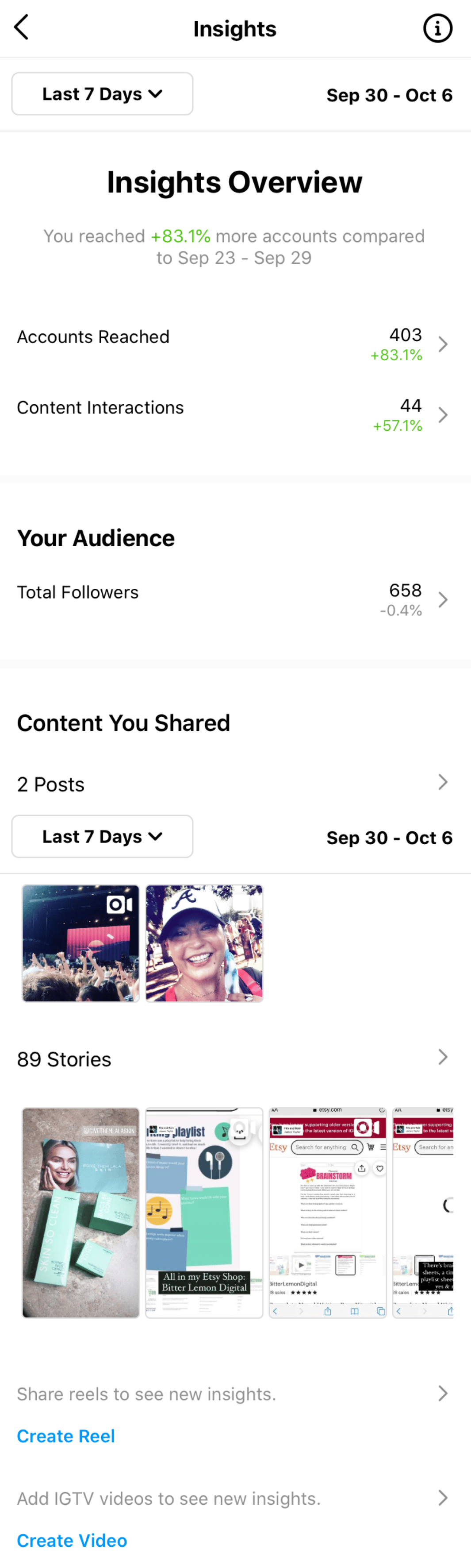 Instagram insights example