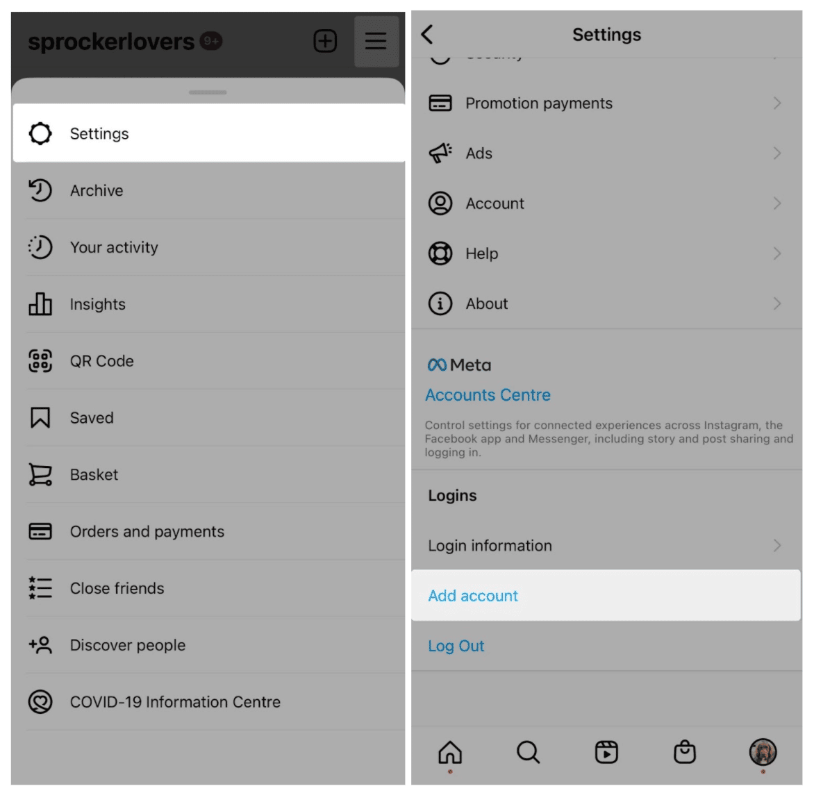how to switch between instagram accounts